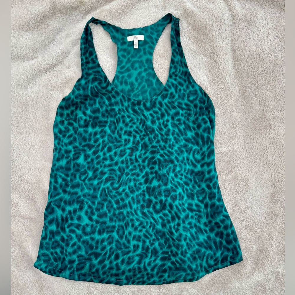 Joie Turquoise/Black Cheetah Print Silk Tank Top Sz Xs